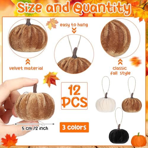 Vercraft 12 Pcs Fall Pumpkin Hanging Ornament, Fall Tree Decor, Dark - Image 2