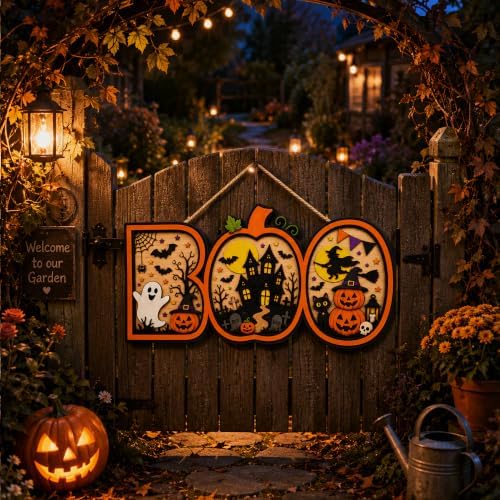 Halloween Decorations - Halloween Wooden Boo Sign for Front Door - Image 6
