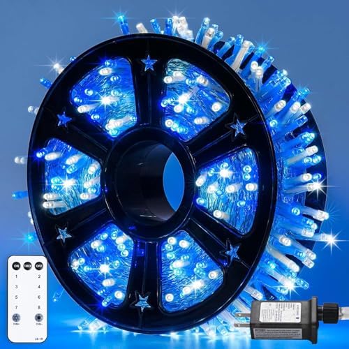 JMEXSUSS 163ft 500 LED Blue and White Christmas Lights with 8 Modes by JMEXSUSS