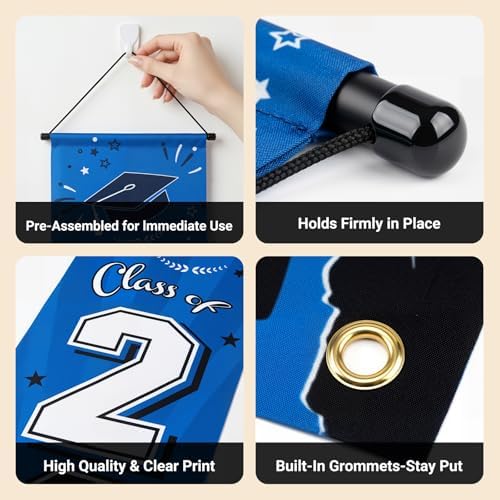 OLANRUN 2026 Graduation Decorations, Graduation Banner Blue Class of 2026 for Graduation Party Decorations, Congrats Grad Banner for High School College Indoor Outdoor Door Porch Decor, 11.8×71 Inch - Image 3