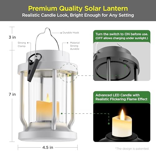 Solar Lantern Outdoor & Indoor Use – Hanging Solar Lights with Realistic Flickering Flameless Candle, Weatherproof for Gardens, Patios, Trees, and Lawns (White, 8 Pack) - Image 5