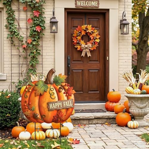 Amyhill Fall Outdoor Decor, 24 Inch Metal Pumpkin Garden Stakes, Welcome Yard Sign Fall Decor for Autumn Thanksgiving Harvest, Outdoor Decoration for Garden, Lawn, Patio & Walkway - Image 4