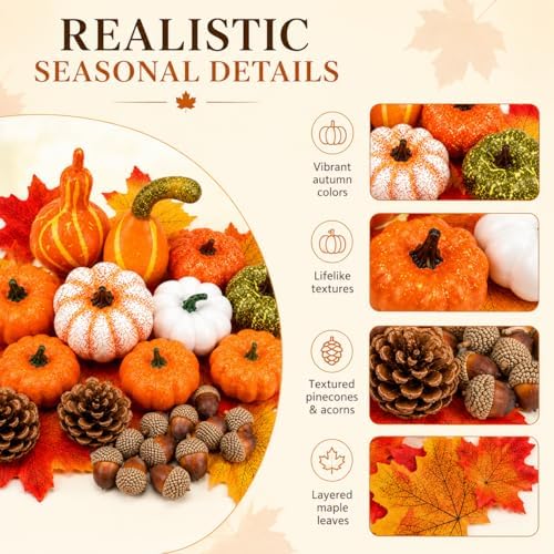 86-Piece Fall Decorations for Home, Artificial Mini Pumpkins and Gourds - Image 4