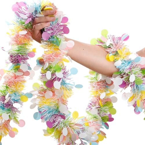 Easter Garland Decor,50Ft Glitter Tinsel Spring Garland Decorations for Tree Mantle Bedroom Office Classroom Party Indoor Outdoor Holiday Home Pink Yellow Blue Green White by brand