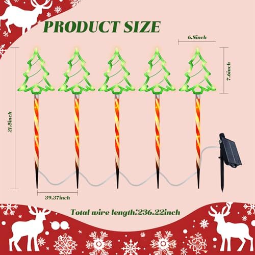 Garden Christmas Decorations Pathway Outdoor Solar Lights, 27 inches Lighted Xmas Tree Solar Christmas Lights with 8 Modes Waterproof String Lights, Outdoor Lights for Yard Patio Walkway-5PCS - Image 2