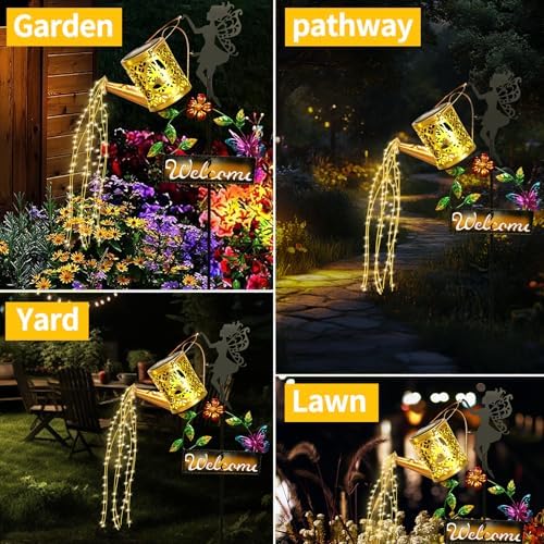 ZKLiLi Solar Hummingbird Watering Can Gifts with Lights,Outdoor Garden Fairy Welcome Sign Decor Waterproof for Patio Yard Porch Lawn Pathway Walkway Statues Gifts for Mom Grandma Women - Image 6