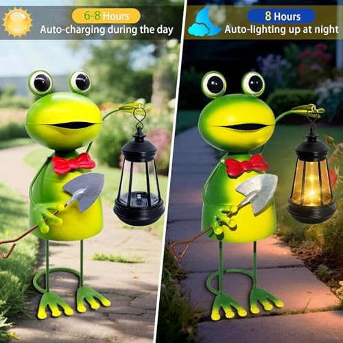 Solar Garden Lights Frog Statue with Solar Lantern,13.78in Tall Frog Decor - Image 2