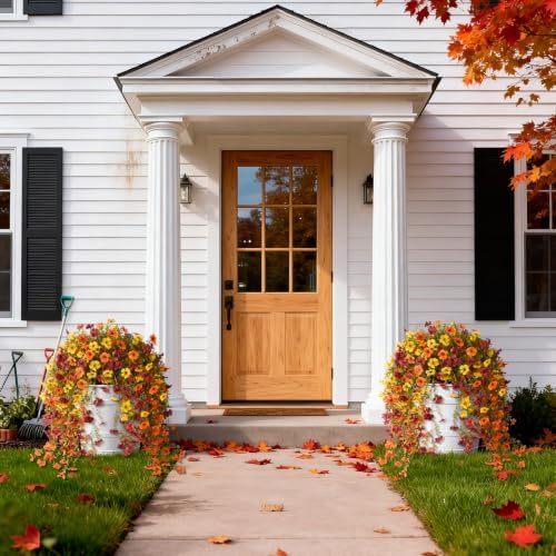 Homsunny Artificial Mums for Outdoors Hanging Flowers for Home Fall Decor - Image 3