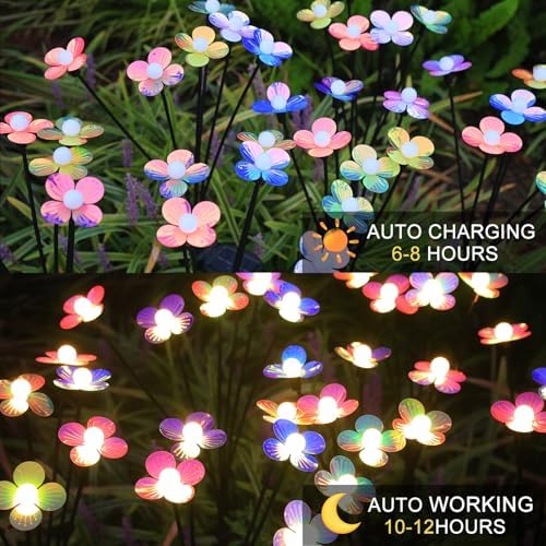 Solar Flower Lights Outdoor Waterproof 8 Pack of 6 LEDs Garden Solar Firefly Lights Decorative for Garden, Yard, Backyard - Image 2