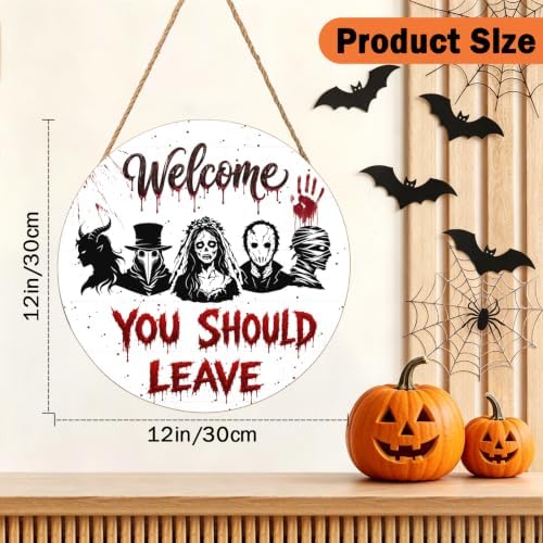 Halloween Killer Sign for Front Door Halloween Horror Welcome Sign 12x12 In - Image 2