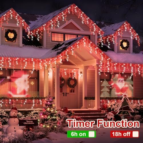 YEGUO 66ft 800 LED Red and White Icicle Lights Outdoor Waterproof, 160 Drops Icicle String Lights Connectable, 8 Modes Icicle Christmas Lights with Memory Timer - Image 3