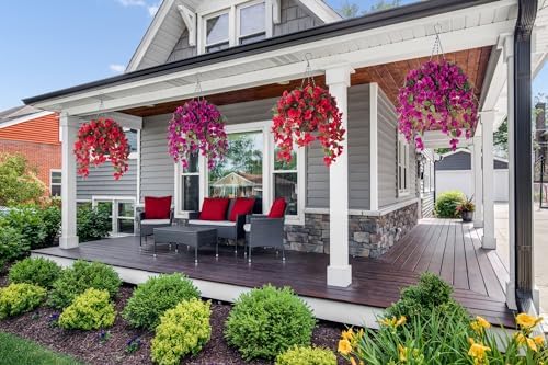 Artificial Fake Hanging Hibiscus Flowers Plants Baskets for Outdoor Decoration, Faux Silk Hibiscus Long Vines in Planter UV Resistant Realistic Flowers for Outside Porch Patio Home Decor, Pink - Image 3