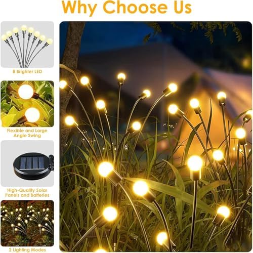 Solar Garden Lights Outdoor 8 Pack 64 LED Solar Firefly Lights Warm White - Image 4