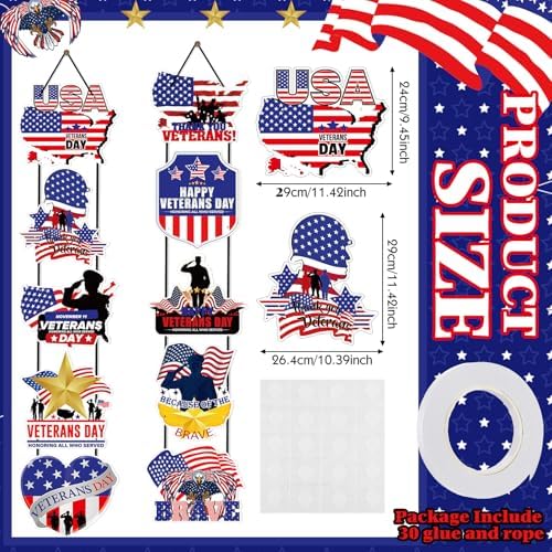 Yaomiao 2 Sets Veterans Day Banners Thank You Veterans Porch Banners Hanging Patriotic Decoration American Flag Porch Sign for Outdoor Indoor Wall Hanging Decor Party Supplies - Image 2