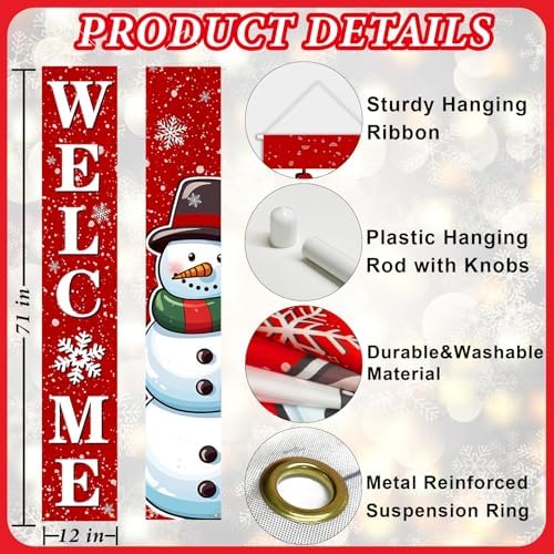 Christmas Banner Christmas Hanging Decorations Xmas Porch Sign Snowman Wall Decor Winter Welcome Signs for Home Yard Front Door Outdoor Indoor Holiday Party Decorations 72"x12 - Image 6