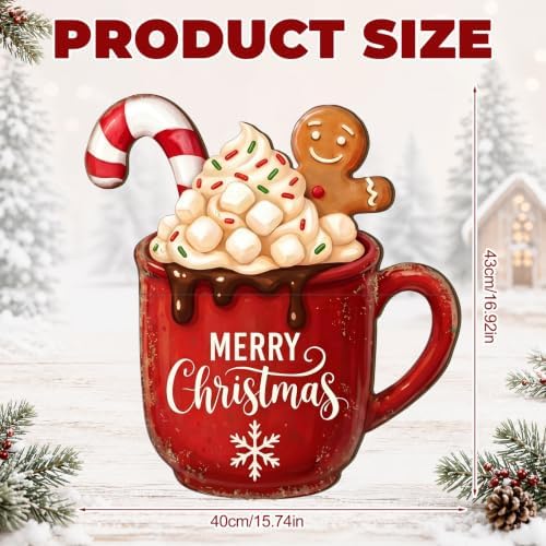Beeveer Christmas Wooden Standing Front Door Porch Sign Hot Cocoa Gingerbread Man Welcome Standing Vintage Christmas Welcome Decor for Home Farm Front Door Yard Sign - Image 3
