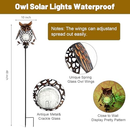 HONGLAND Solar Lights Outdoor Decor Waterproof, Solar Owl Garden Decorative Stake, Whimsical Gardening Gifts for Women Mom, Owl Outdoor Lights for Yard Patio Lawn Decor - Image 6