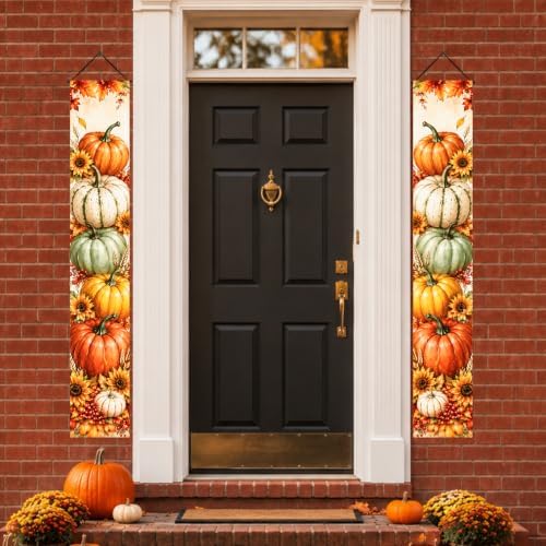 IVN Thanksgiving Watercolor Pumpkin Porch Banners 12x71 Inch Set of 2 - Image 6
