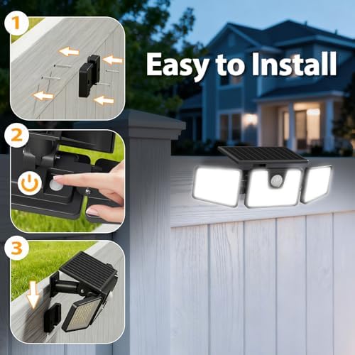 INCX Solar Lights Outdoor, 3000LM Motion Sensor Outdoor Lights, 4PCS, Black - Image 5