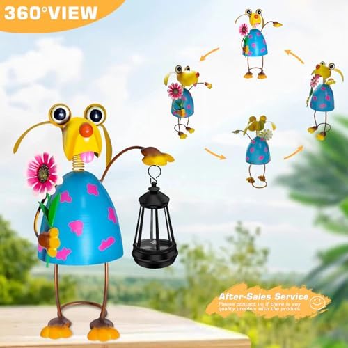 EDOF Solar Garden Lights 13.38in Metal Dog Statue with Solar Lantern Lights - Image 5