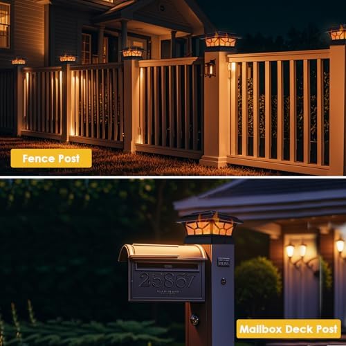 2 Pack Solar Post Cap Lights Outdoor, Flickering Flame & Warm White - Image 4