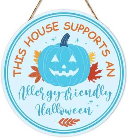 Halloween Teal Pumpkin Decor Allergy Friendly Halloween Door Sign Wooden Hanger for Front Door Porch Wall Indoor Home Office Decoration by Unknown