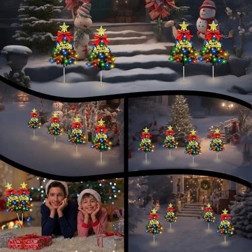 Christmas Tree Solar Pathway Lights Outdoor Decor, 8 Pack, Green - Image 7