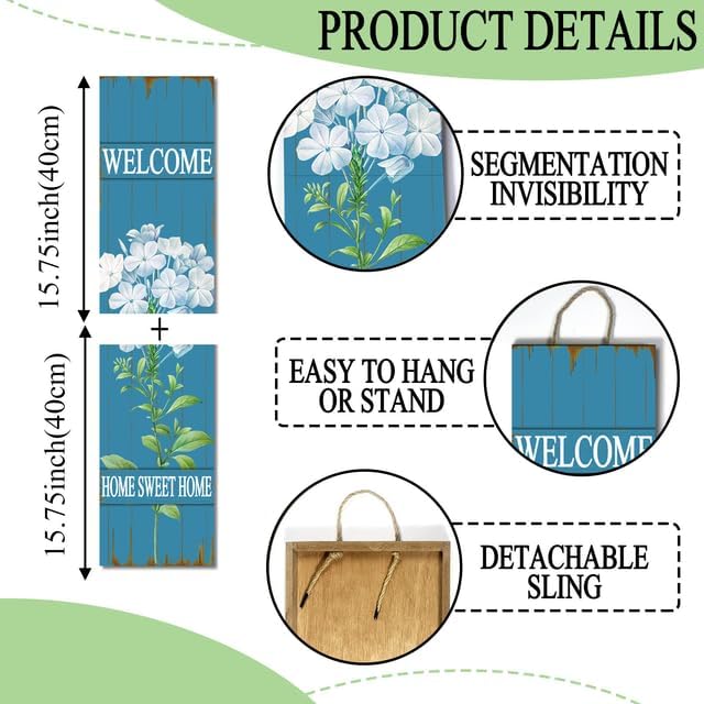 Hydrangea Welcome Wood Porch Sign 31.5inx7.8in Spring & Summer Blue Porch Sign, Summer Sring Decorations for Standing Hanging Home Front Door Yard Party Decor Indoor Outdoor Decor - Image 7