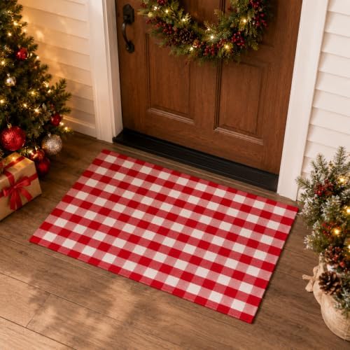 Duraaamo Red and White Checkered Rug 2.3'x3.6' for Christmas Outdoor Decor by Duraaamo