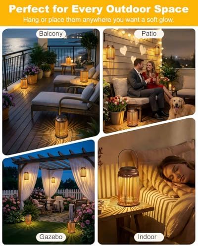 Solar Lanterns Outdoor Waterproof, 2 Pack Hanging Rattan Solar Lights - Image 6