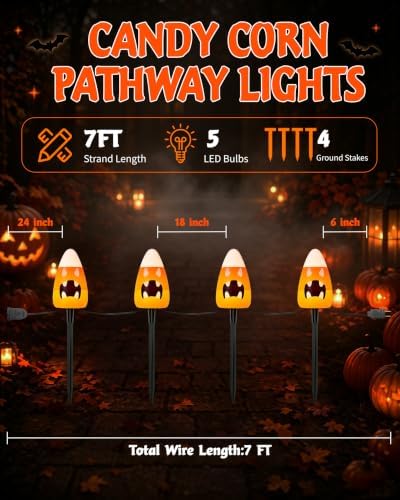 Halloween Candy Corn Pathway Lights with Spooky Faces,4-Light - Image 2