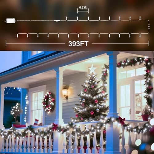393 FT Christmas Light 1000 LED Xmas Lights Outdoor LED Christams String Lights Waterproof 8 Modes & Timer, Fairy Lights Plug in for Weeding, Patio, Party, Holiday,Christmas Decor (Cool White) - Image 2
