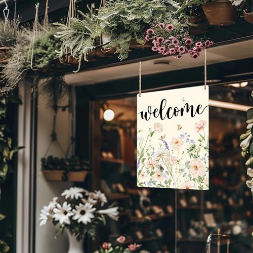 Floral Spring Welcome Signs - Spring Door Decor, Spring Decorations for Home, Welcome Spring Hanging Sign for Home Front Door Wall Porch Indoor Outdoor Decor 8x10 Inch - Image 2