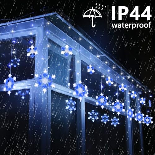 Christmas Snowflake Lights Outdoor, 17.22ft 264 LED Snowflake Icicle Lights with 22 Drops, 8 Modes connectable Christmas Light Waterproof for Eaves, Garden, Indoor & Outdoor Xmas Decor (White & Blue) - Image 3