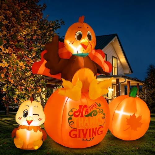 6.2FT Thanksgiving Inflatables Outdoor Decorations Turkey Sits on Pumpkin - Image 5