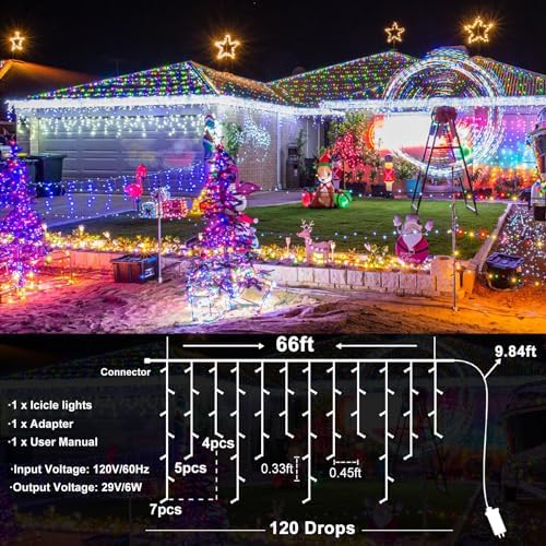 Icicle Christmas Lights Outdoor, 66ft 640 LED Icicle Lights for Outside, Plug in Twinkle Lights Indoor with 8 Modes Timer Waterproof for House Holiday Decor Wedding Christmas Decorations (Cool White) - Image 5