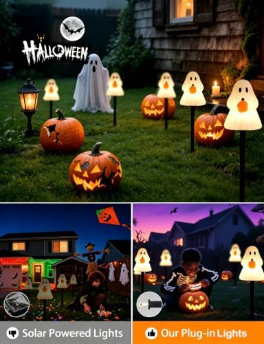 10.5FT Halloween Ghost Pathway Lights, 5PK LED Ghost Stake Lights - Image 2