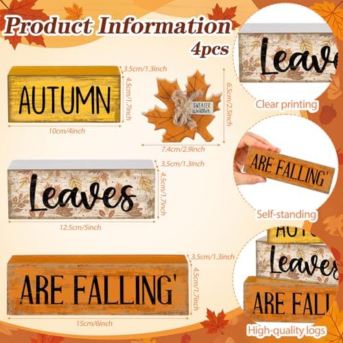 Lineshading 4 Pcs Fall Table Decorations Wooden Autumn Maple Leaf Decor - Image 5