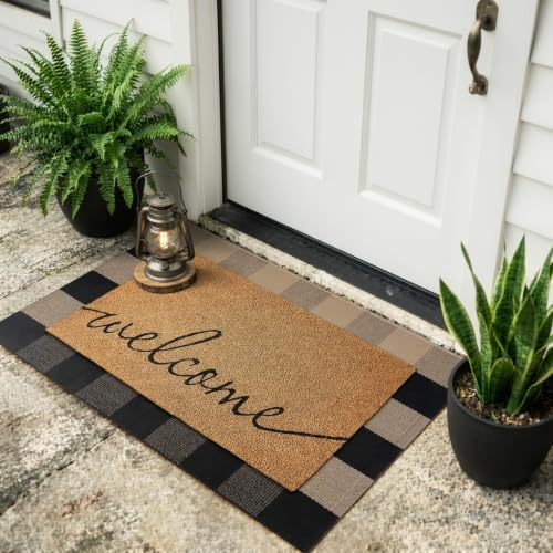 Fall Front Door Mat 24"x35" Buffalo Plaid Checkered Outdoor Rug - Image 3