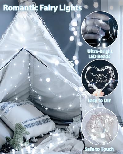 2 Pack 100 LED Fairy Lights Battery Operated with Remote, 33 FT Cool White - Image 2