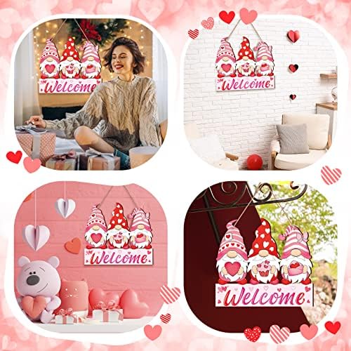 Panelee Valentine's Day Gnome Welcome Sign Valentines Hanging Wreath Sign for Front Door Decor Red Heart Love Decor Sweet Gnome Door Hanger for Home Wall Yard Indoor Outdoor Garden Window - Image 6