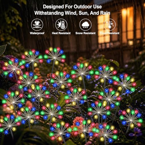 Solar Garden Lights Outdoor, Upgraded Solar Swaying Starburst Light Waterproof with 2 Modes, Solar Fairy Firework Lights for Yard Patio Pathway Flowerbed Balcony Garden Decoration (Multicolor, 4 Pack) - Image 4