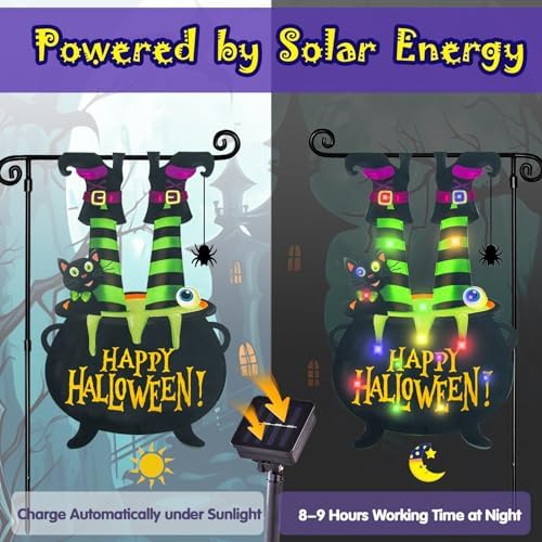 Halloween Lighted Garden Flag, Witch Feet Yard Decor, 28x40 In - Image 3