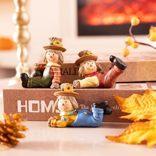 Valery Madelyn Scarecrow Fall Decorations for Home, 3 Pcs Fall Decor for Table Indoor Outdoor, Resin Thanksgiving Decorations Garden Pumpkins Figurines for Autumn Harvest Porch Tiered Tray, 3" - Image 4