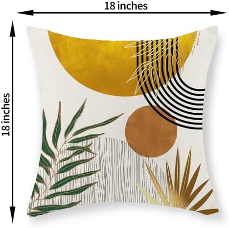Boho Pillow Covers 18x18 Set of 2 Gold Yellow Sun Throw Pillows Summer Green Tropical Leaf Decor Mid Century Pillowcase Outdoor Decorations Bohemian Style Linen Cushion Case for Couch Home - Image 6