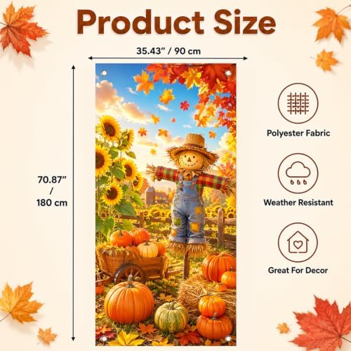 BlissYard Thanksgiving Scarecrow Door Cover 35 x 71 Inch - Image 2