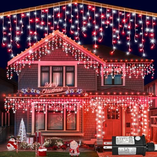 33ft Icicle Lights for Outside, Red and White Christmas Lights Outdoor Indoor, 400 LED Twinkle String Light with 75 Drops Short Curtain Light for Thanksgiving Room Home Wall Bedroom Window Decoration by Nielfoi