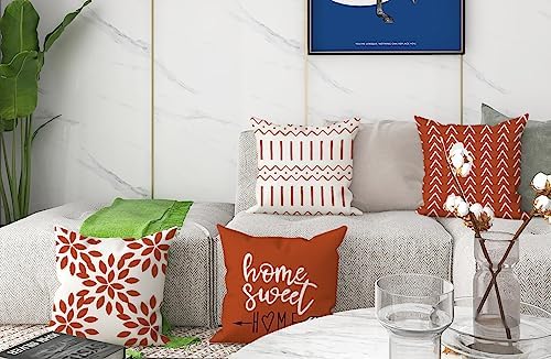 YCOLL Burnt Orange Linen Pillow Covers 16x16 Set of 4, Home Sweet Home Farmhouse Throw Pillow Covers, Holiday Decorative Cushion Covers for Sofa Couch Bed, Autumn Burnt Orangeic Fall Decor - Image 2