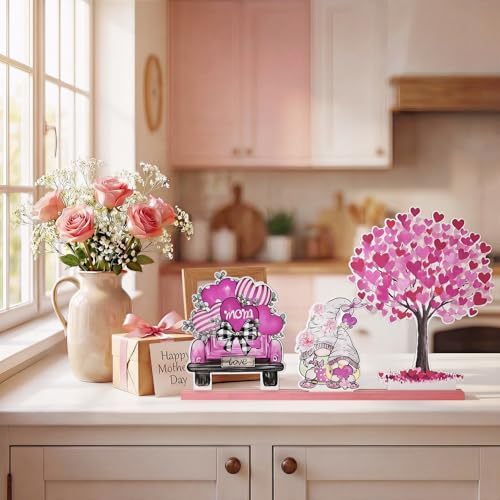 Smile Happy Mother's day Indoor Decorations Wooden Decor Table Centerpiece Love Mom Wooden Plaque Ornaments for Home Kitchen - Image 3