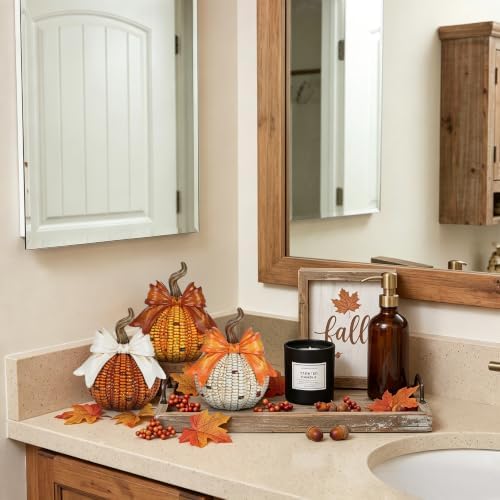 Briful 3-Piece Resin Corn Pumpkin Set with Bows Fall Decor - Image 5